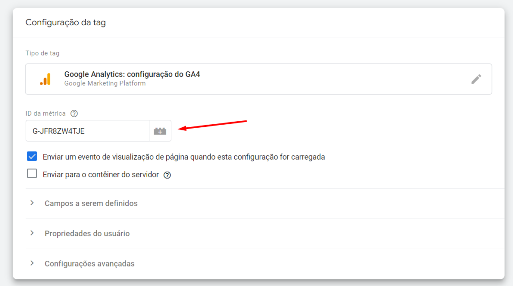 Configuração da tag do GA4 no Google Tag Manager