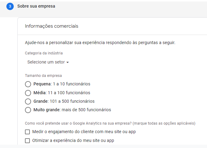 dados da empresa no Google Analytics 4