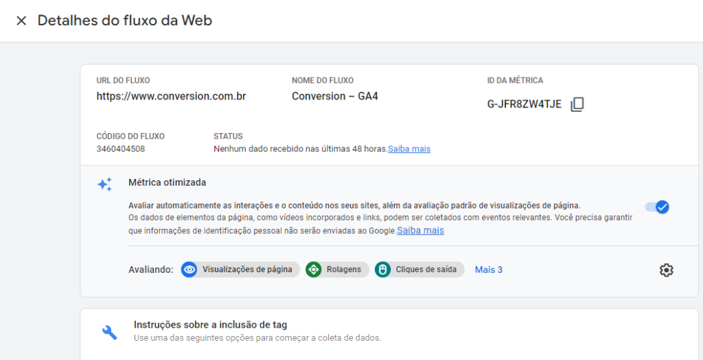 Detalhes do fluxo da Web do Google Analytics