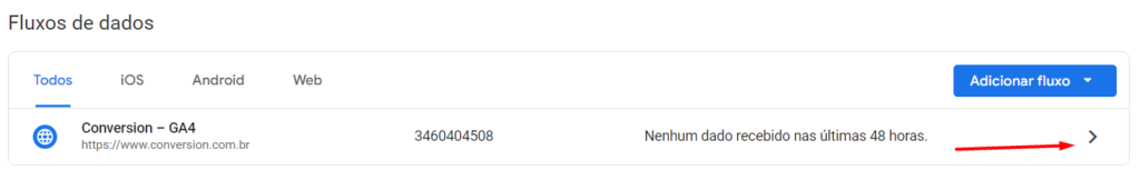Fluxo de dados do Google Analytics