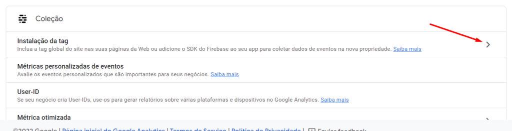 Instalação da tag do Google Analytics