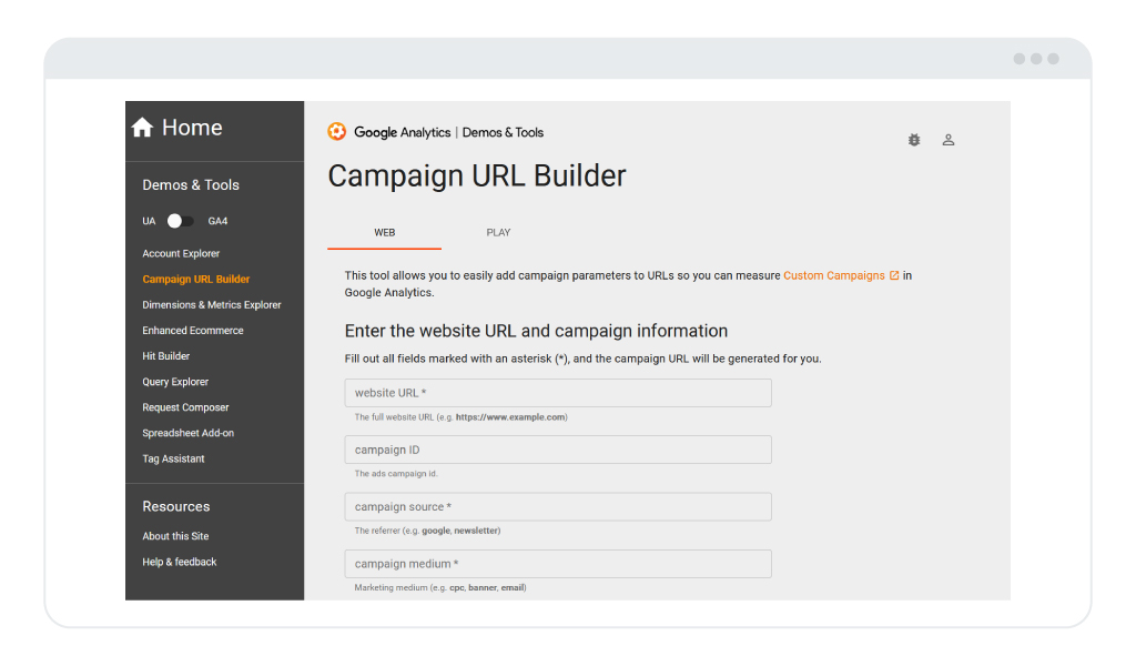 Ferramenta de criação de campanha do Google Analytics