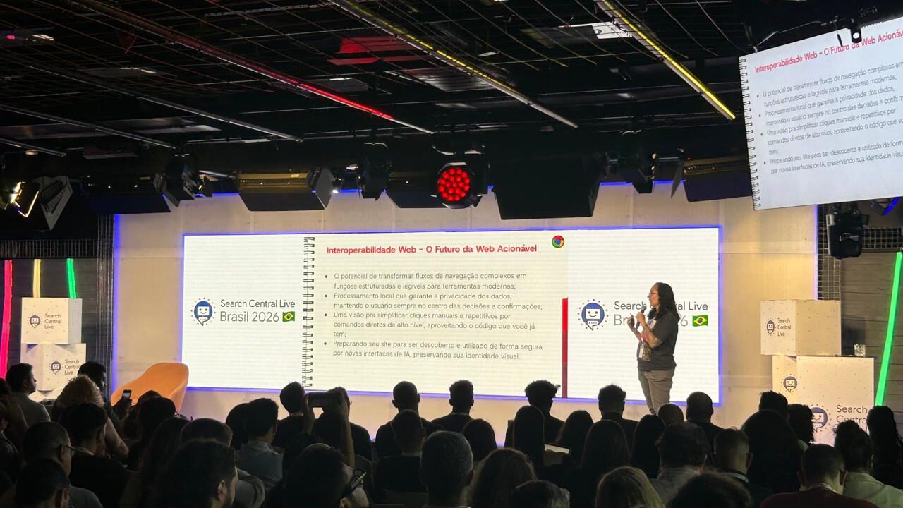 Apresentação sobre O futuro da web no evento Google Search Live Brasil